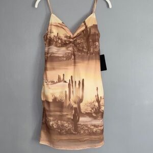 CAUTION TO THE WIND Cactus Desert Mesh Overlay Summer Festival Dress Large